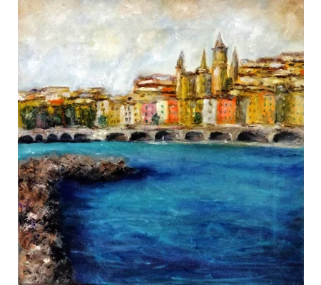 Original Hand-Painted Menton Seascape Oil Painting | 15"x15"