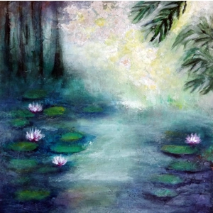 Serenity Amidst the Jungle - Acrylic Painting of a Water Lily Pond