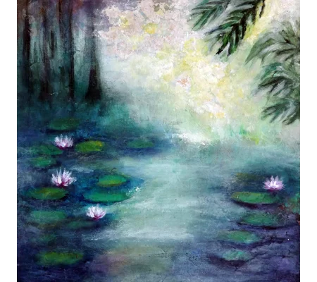 Serenity Amidst the Jungle - Acrylic Painting of a Water Lily Pond