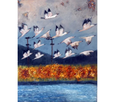 Migratory Birds Mixed Media Painting