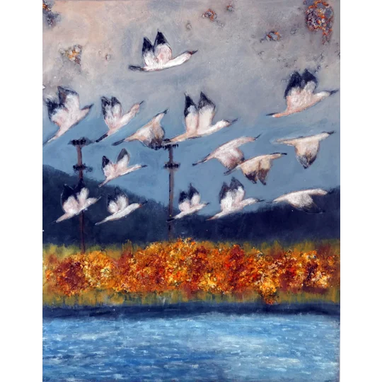 Migratory Birds Mixed Media Painting