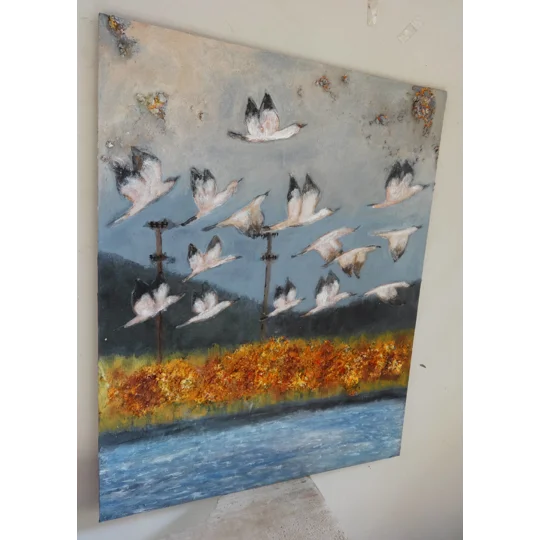 Migratory Birds Mixed Media Painting
