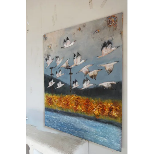 Migratory Birds Mixed Media Painting