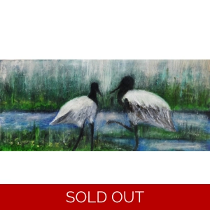 SOLD - The Crane Birds Oil Painting