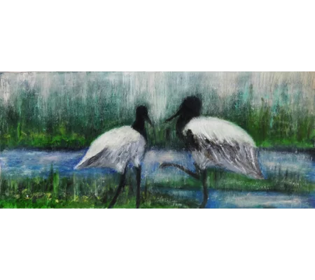 SOLD - The Crane Birds Oil Painting
