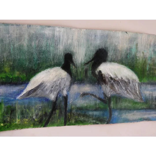 SOLD - The Crane Birds Oil Painting