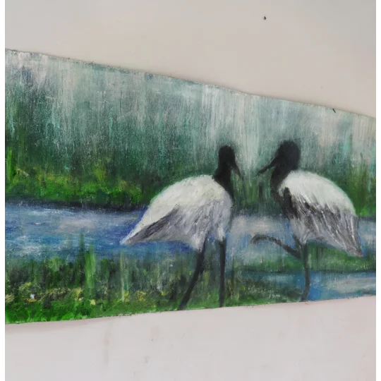 SOLD - The Crane Birds Oil Painting