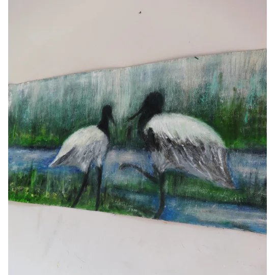 SOLD - The Crane Birds Oil Painting
