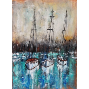 Harbor Serenity: Sailboats at Dock Acrylic Painting