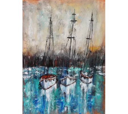 Harbor Serenity: Sailboats at Dock Acrylic Painting