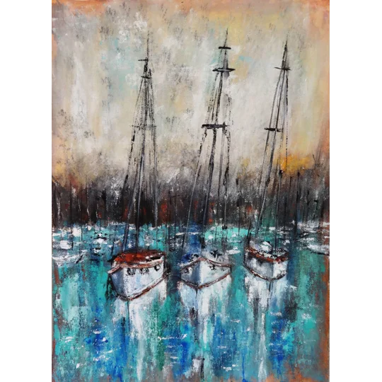 Harbor Serenity: Sailboats at Dock Acrylic Painting