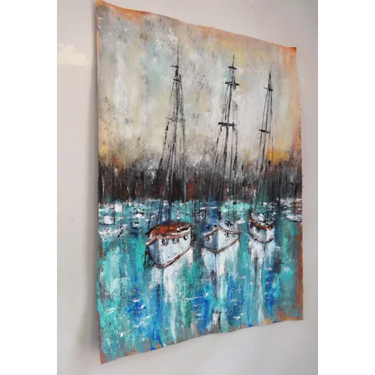 Harbor Serenity: Sailboats at Dock Acrylic Painting