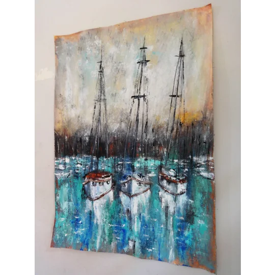 Harbor Serenity: Sailboats at Dock Acrylic Painting