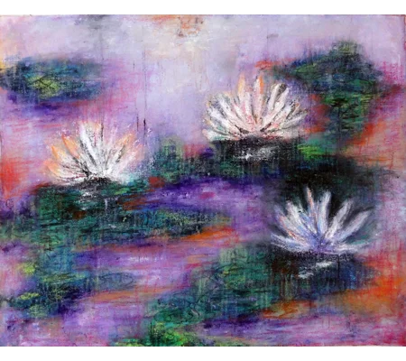 SOLD - Abstract Water Lily Pond Mixed Media Painting