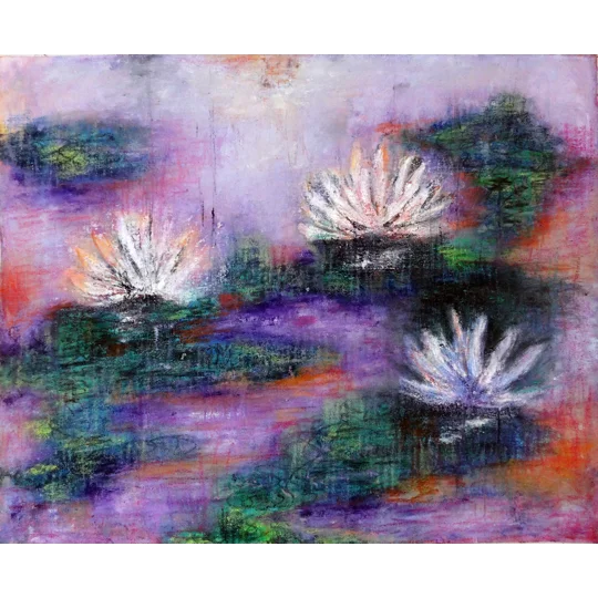 SOLD - Abstract Water Lily Pond Mixed Media Painting