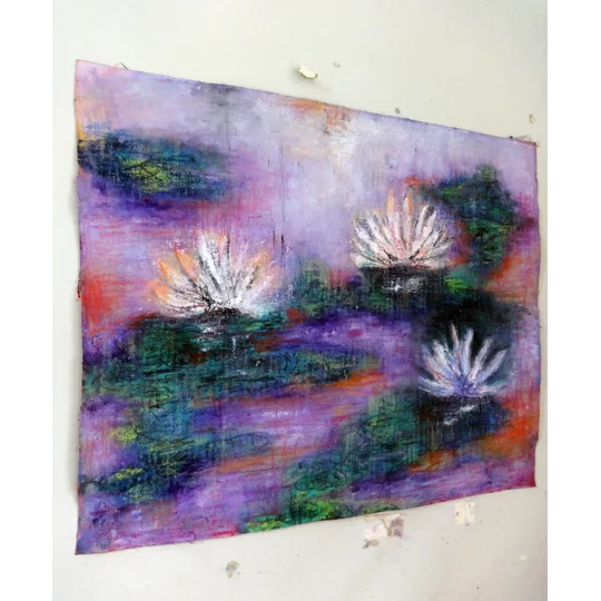 SOLD - Abstract Water Lily Pond Mixed Media Painting