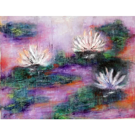 SOLD - Abstract Water Lily Pond Mixed Media Painting