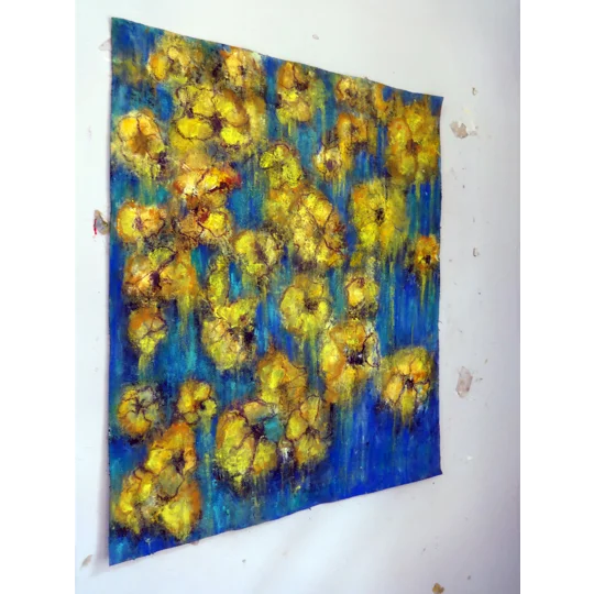 Abstract Yellow Flowers Mixed Media Painting