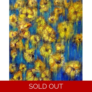 Abstract Yellow Flowers Mixed Media Painting