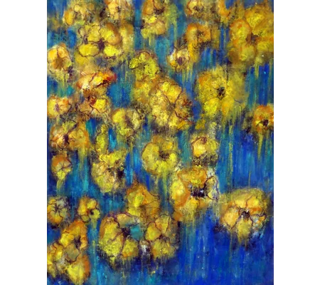 Abstract Yellow Flowers Mixed Media Painting