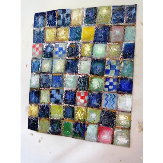 Sold - Colorful Mosaic on the Wall Oil Painting