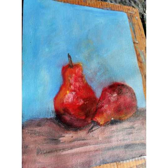Two red pears oil painting