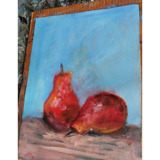 Two red pears oil painting