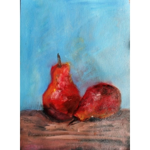 Two red pears oil painting
