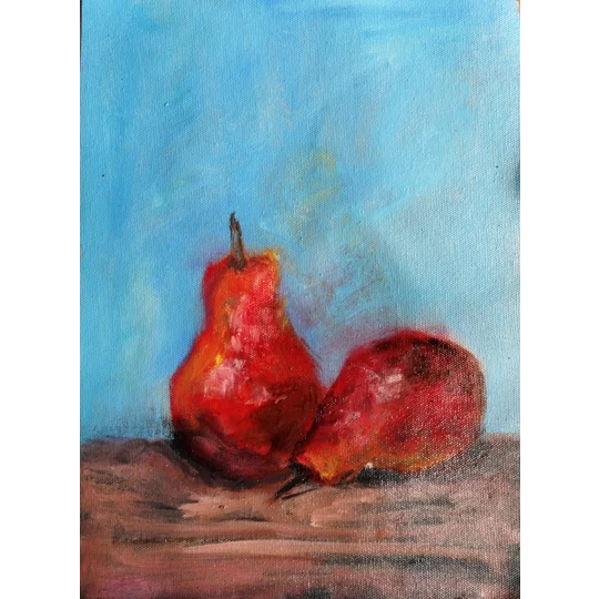 Two red pears oil painting