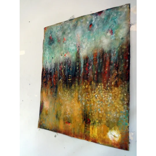 Abstract City Skyline Mixed Media Painting