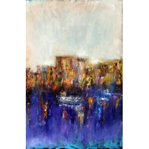 Abstract Coastal Cityscape Mixed Media Painting
