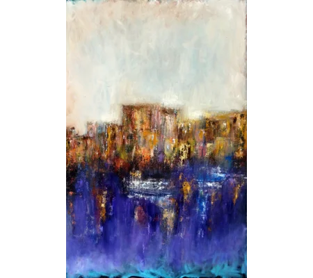 Abstract Coastal Cityscape Mixed Media Painting