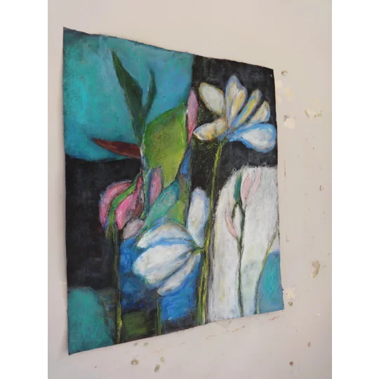 Abstract Magnolia Floral Mixed Media Painting