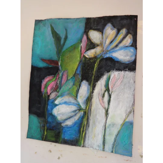 Original Hand-Painted Abstract Magnolia Floral Mixed Media Painting | 16"x 19.5"