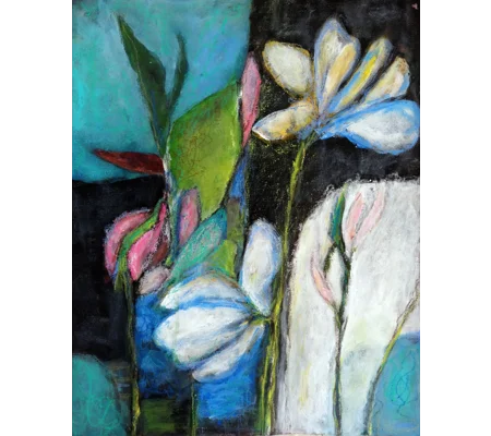 Original Hand-Painted Abstract Magnolia Floral Mixed Media Painting | 16"x 19.5"