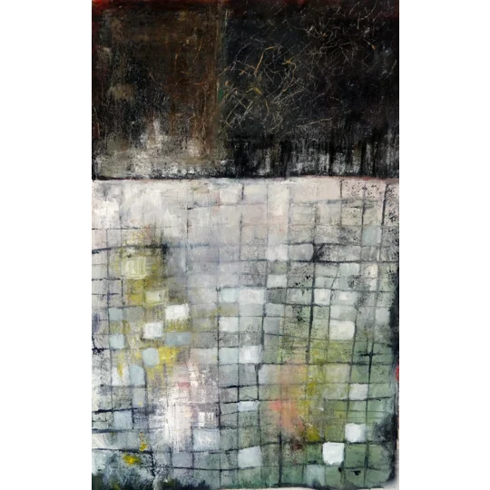 Abstract geometric landscape diptych oil paintings
