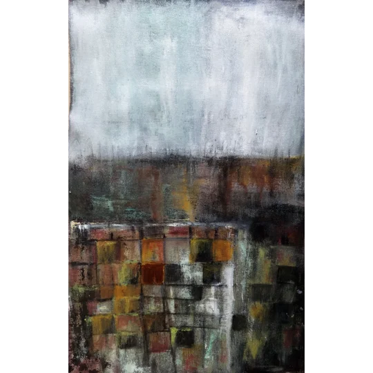 Abstract geometric landscape diptych oil paintings