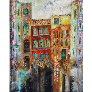 Somewhere in a city Semi Abstract Mixed Media Oil Painting