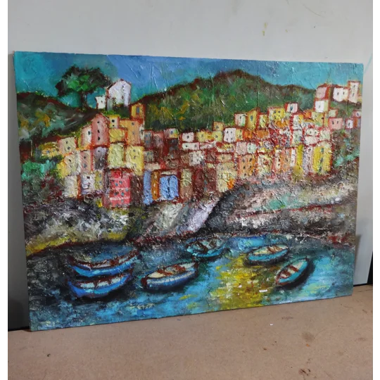 Original Hand-Painted Riomaggiore Cinque Terre Landscape Coastal Textured Oil Painting | 16"X12"