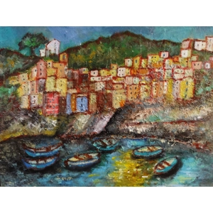 Riomaggiore Cinque Terre Landscape – Vibrant Coastal Oil Painting