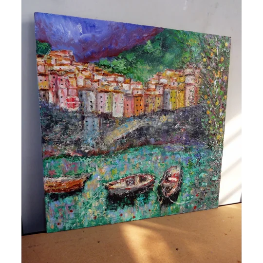 Cinque Terre with Lemon Tree – Textured Oil Painting