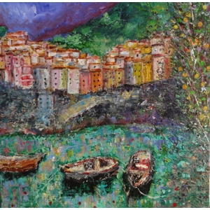 Cinque Terre with Lemon Tree – Textured Oil Painting