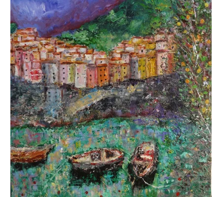 Cinque Terre with Lemon Tree – Textured Oil Painting