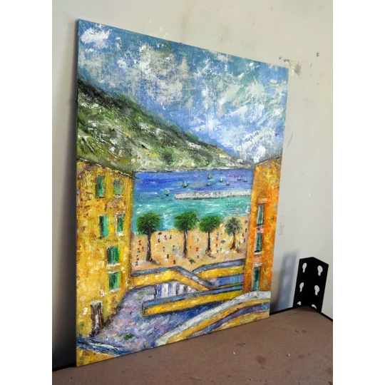 Original Hand-Painted Menton on French Riviera Textured Oil Painting | 16"X12"