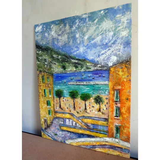 Original Hand-Painted Menton on French Riviera Textured Oil Painting | 16"X12"