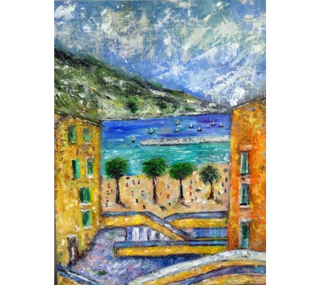 Original Hand-Painted Menton on French Riviera Textured Oil Painting | 16"X12"