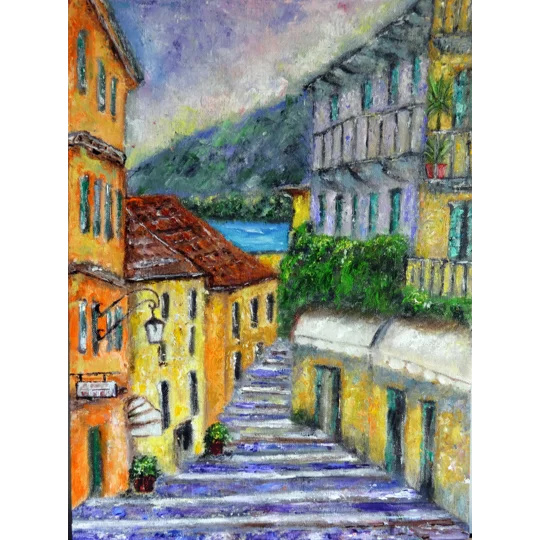 Original oil painting of bellaigo italy by contemporary artist Indrani Ghosh