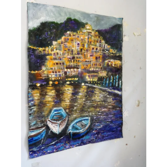 Original Hand-Painted Evening in Amalfi Coast Oil Painting | 16"x 22.5"