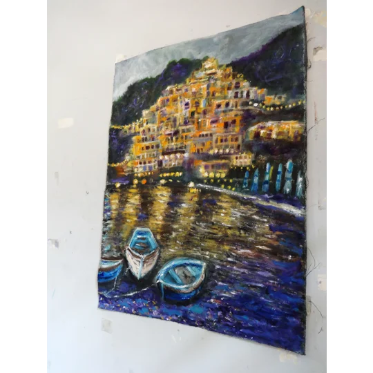 Original Hand-Painted Evening in Amalfi Coast Oil Painting | 16"x 22.5"