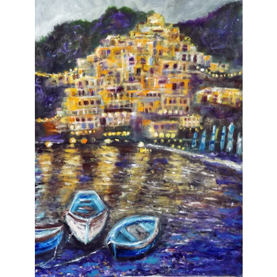 Original Hand-Painted Evening in Amalfi Coast Oil Painting | 16"x 22.5"